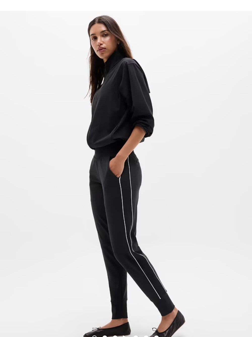 Athleta Venice  Black Track Joggers with White Side Piping size S/Petite